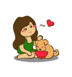 cute girl ＆ puppy. lovely best friends（個別スタンプ：1）