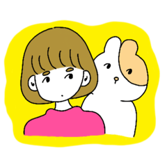 [LINEスタンプ] ボブヘアーの女の子とうさぎ