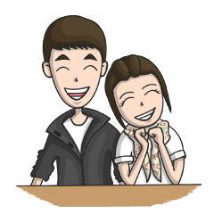 [LINEスタンプ] Long Face Boy And Round Face Girl (Eng)